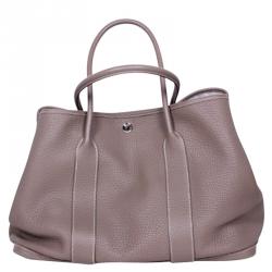 Pre Owned Hermes Grey Leather Garden Party MM Tote