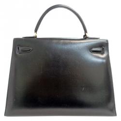 Hermes Black Leather Box Calf Leather Kelly 32 Bag