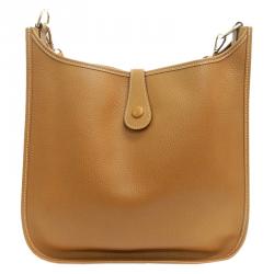 Pre Owned Hermes Brown Clemence Leather Evelyne III GM Bag