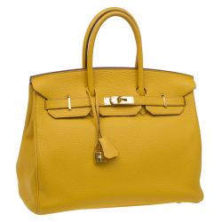 Pre Owned Hermes Yellow Clemence Leather Gold Hardware Birkin 35 Bag