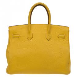 Pre Owned Hermes Yellow Clemence Leather Gold Hardware Birkin 35 Bag