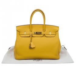 Pre Owned Hermes Yellow Clemence Leather Gold Hardware Birkin 35 Bag