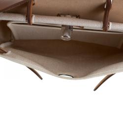 Pre Owned Hermes Tan/Beige Leather and Canvas Herbag 2 in 1