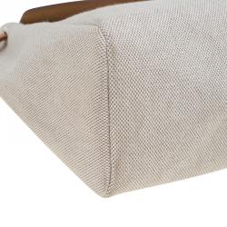 Pre Owned Hermes Tan/Beige Leather and Canvas Herbag 2 in 1