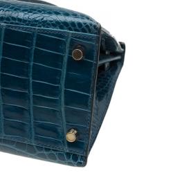 Pre Owned Hermes Blue Marine Porosus Crocodile Gold Hardware Kelly Sellier 32 Bag