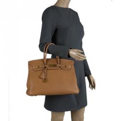 Pre Owned Hermes Cognac Togo Leather Gold Hardware Birkin 35 Bag