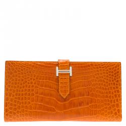 Béarn alligator wallet Hermès Orange in Alligator - 29289678
