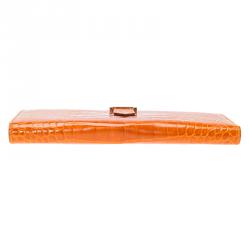 Pre Owned Hermes Orange Alligator Bearn Gusset Wallet