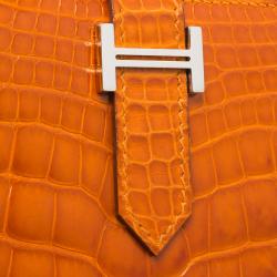 Pre Owned Hermes Orange Alligator Bearn Gusset Wallet
