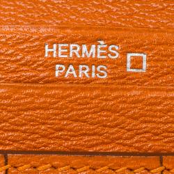 Pre Owned Hermes Orange Alligator Bearn Gusset Wallet