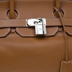Hermes Brown Clemence Leather Palladium Hardware Shoulder Birkin 42 Bag