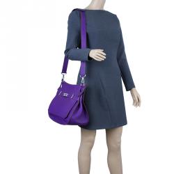Hermes Purple Clemence Taurillon Jypsiere Messenger Bag 34CM