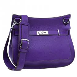 Hermes Purple Clemence Taurillon Jypsiere Messenger Bag 34CM