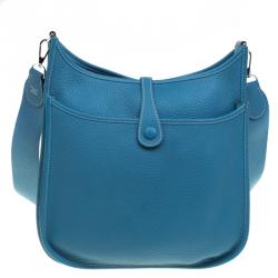 Pre Owned Hermes Blue Jean Clemence Leather Evelyne III PM Bag