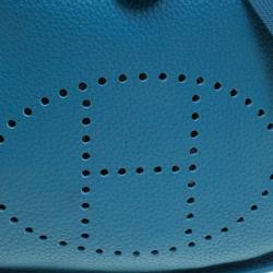 Pre Owned Hermes Blue Jean Clemence Leather Evelyne III PM Bag