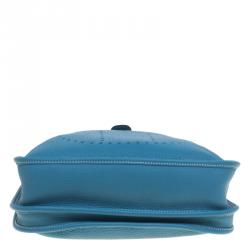 Pre Owned Hermes Blue Jean Clemence Leather Evelyne III PM Bag