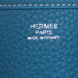 Pre Owned Hermes Blue Jean Clemence Leather Evelyne III PM Bag