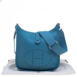 Pre Owned Hermes Blue Jean Clemence Leather Evelyne III PM Bag