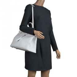 Pre Owned Hermes White Swift Leather Palladium Plated Kelly Flat 35 Bag