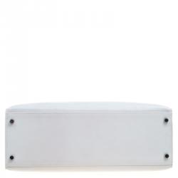 Pre Owned Hermes White Swift Leather Palladium Plated Kelly Flat 35 Bag