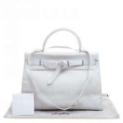 Pre Owned Hermes White Swift Leather Palladium Plated Kelly Flat 35 Bag