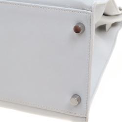 Pre Owned Hermes White Swift Leather Palladium Plated Kelly Flat 35 Bag
