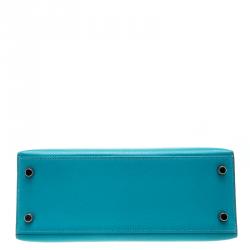 Pre Owned Hermes Blue Paon Chevre de Coromandel Leather Palladium Hardware Kelly Sellier 25 Bag