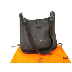 Pre Owned Hermes Chocolate Togo Leather Evelyne III TGM Bag