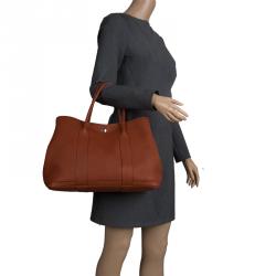 Pre Owned Hermes Brown Brique Fjord Leather Garden Party MM Tote