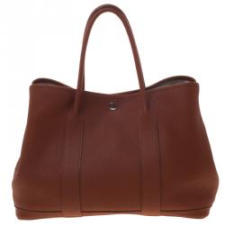 Pre Owned Hermes Brown Brique Fjord Leather Garden Party MM Tote