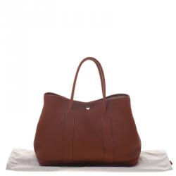 Pre Owned Hermes Brown Brique Fjord Leather Garden Party MM Tote