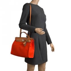 Pre Owned Hermes Brown/Capucines Leather and Fabric Herbag Zip 31 Bag