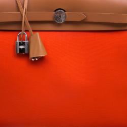 Pre Owned Hermes Brown/Capucines Leather and Fabric Herbag Zip 31 Bag