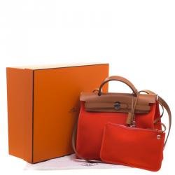 Pre Owned Hermes Brown/Capucines Leather and Fabric Herbag Zip 31 Bag