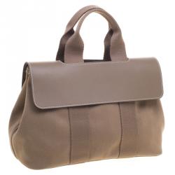 Pre Owned Hermes Taupe Fabric and Leather Valparaiso PM Bag