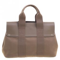 Pre Owned Hermes Taupe Fabric and Leather Valparaiso PM Bag