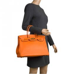 Hermes Birkin 35 Swift Orange Bag Tasche Leder leather Gold