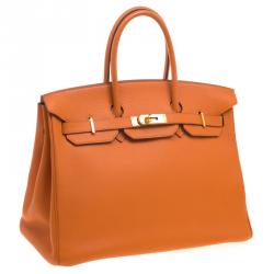 Hermes Orange Togo Leather Gold Hardware Birkin 35 Bag