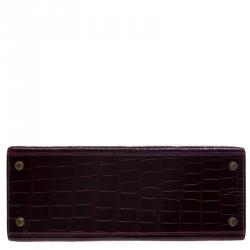 Pre Owned Hermes Dark Marron Crocodile Gold Hardware Kelly Sellier 28 Bag
