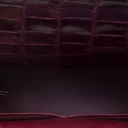 Pre Owned Hermes Dark Marron Crocodile Gold Hardware Kelly Sellier 28 Bag
