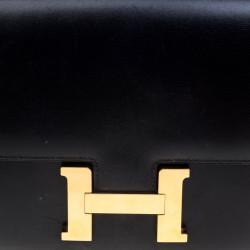 Pre Owned Hermes Black Box Calf Leather Gold Hardware Constance 23 Bag
