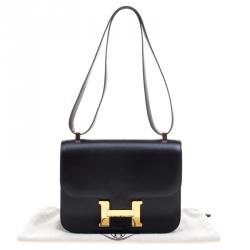 Pre Owned Hermes Black Box Calf Leather Gold Hardware Constance 23 Bag