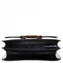 Pre Owned Hermes Black Porosus Crocodile Mini Gold Hardware Constance Bag