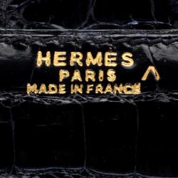 Pre Owned Hermes Black Porosus Crocodile Mini Gold Hardware Constance Bag