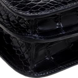Pre Owned Hermes Black Porosus Crocodile Mini Gold Hardware Constance Bag