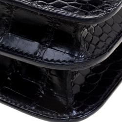 Pre Owned Hermes Black Porosus Crocodile Mini Gold Hardware Constance Bag