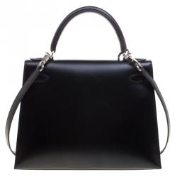 Pre Owned Hermes Black Box Calf Leather Palladium Hardware Kelly Sellier 28 Bag