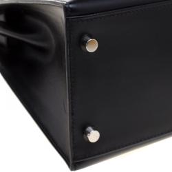 Pre Owned Hermes Black Box Calf Leather Palladium Hardware Kelly Sellier 28 Bag