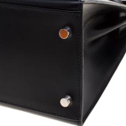 Pre Owned Hermes Black Box Calf Leather Palladium Hardware Kelly Sellier 28 Bag