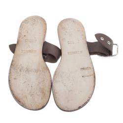 Pre Owned Hermes Brown Leather Toe Ring Buckle Sandals Size 37